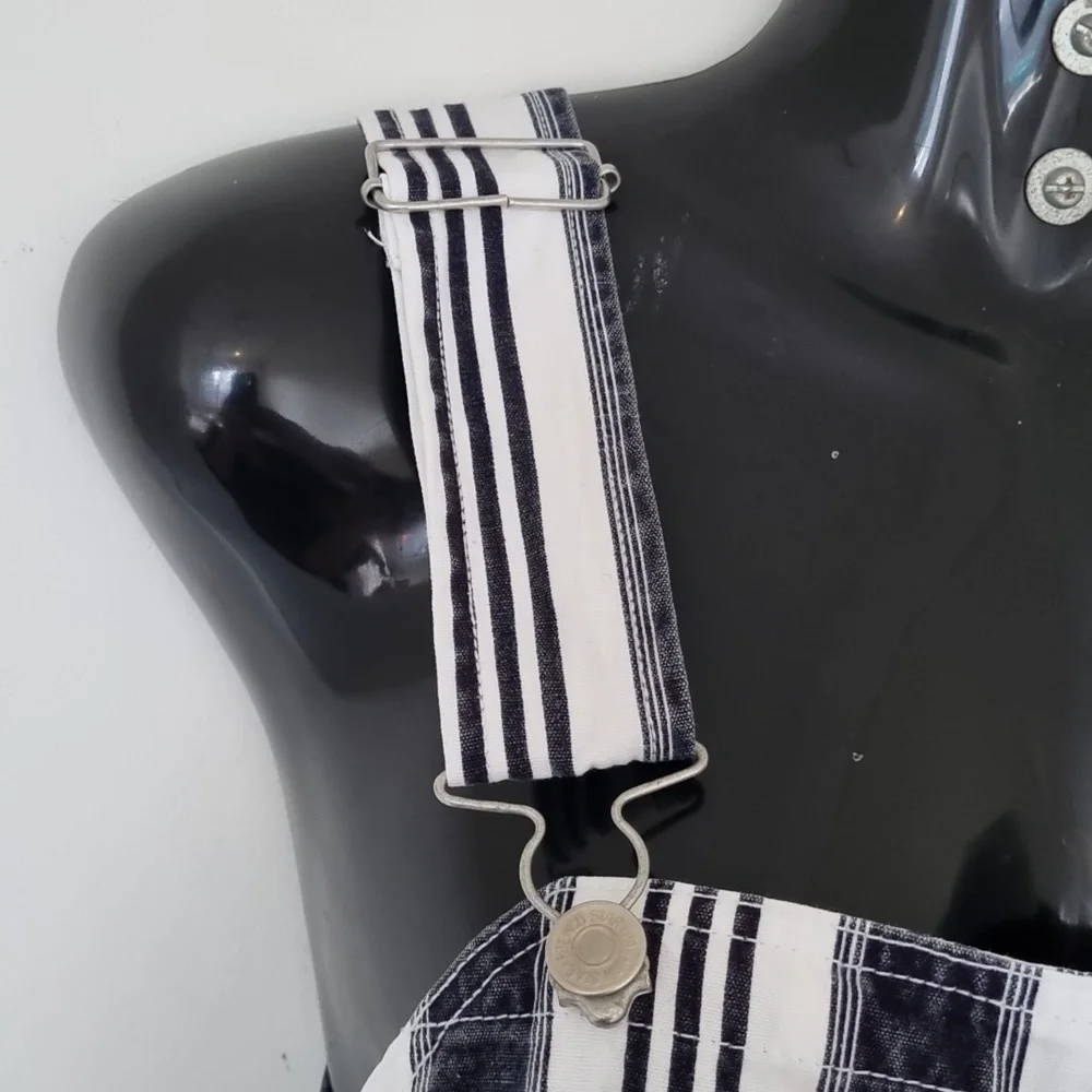 French star overalls, vintage, 90's,blue denim look & white stripes, size L - Picture 7 of 13